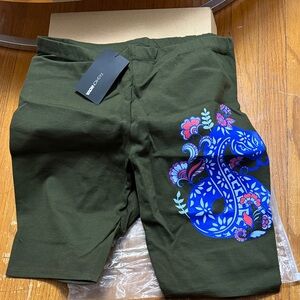 Fiorucci Men's Olive Shorts with Vibrant Blue Design